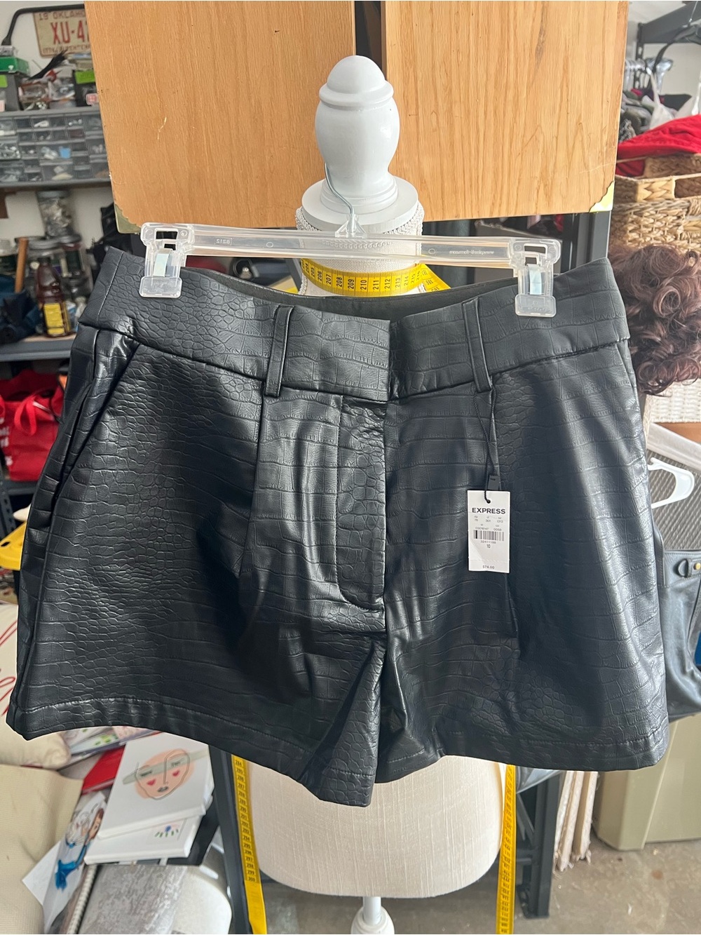 Express Black Croc-Embossed Faux Leather Shorts